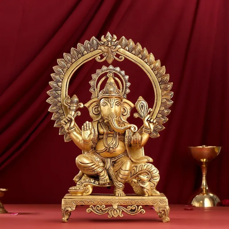 Brass Ganesha On Throne Idol (17 INCH)