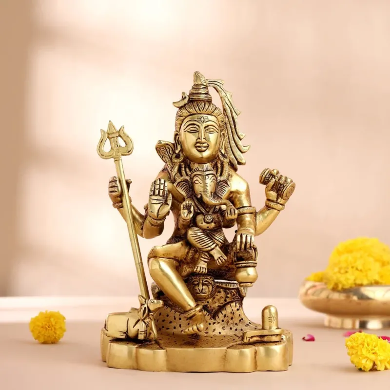 Shiva With Ganesha Brass Idol (9 INCH)