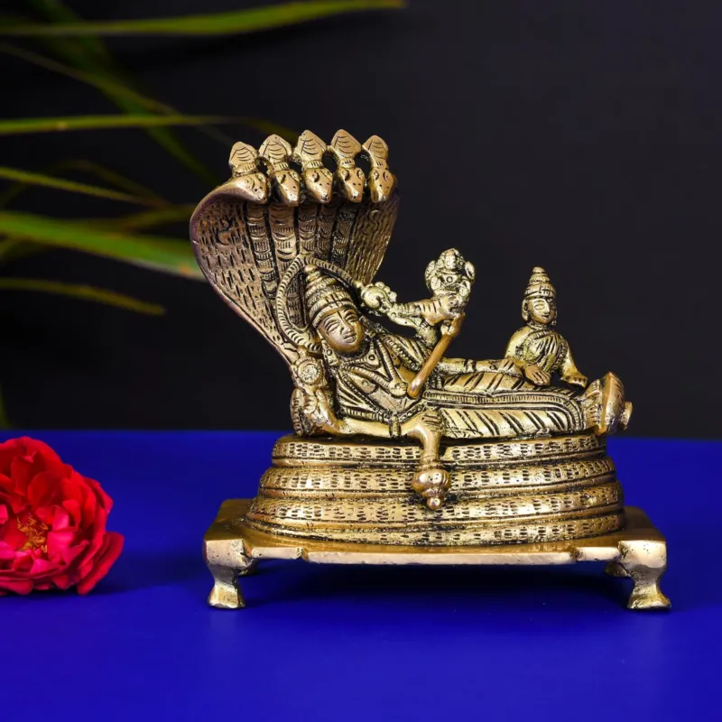 Brass Vishnu With Lakshmi On Sheshang Statue (4.8 INCH)
