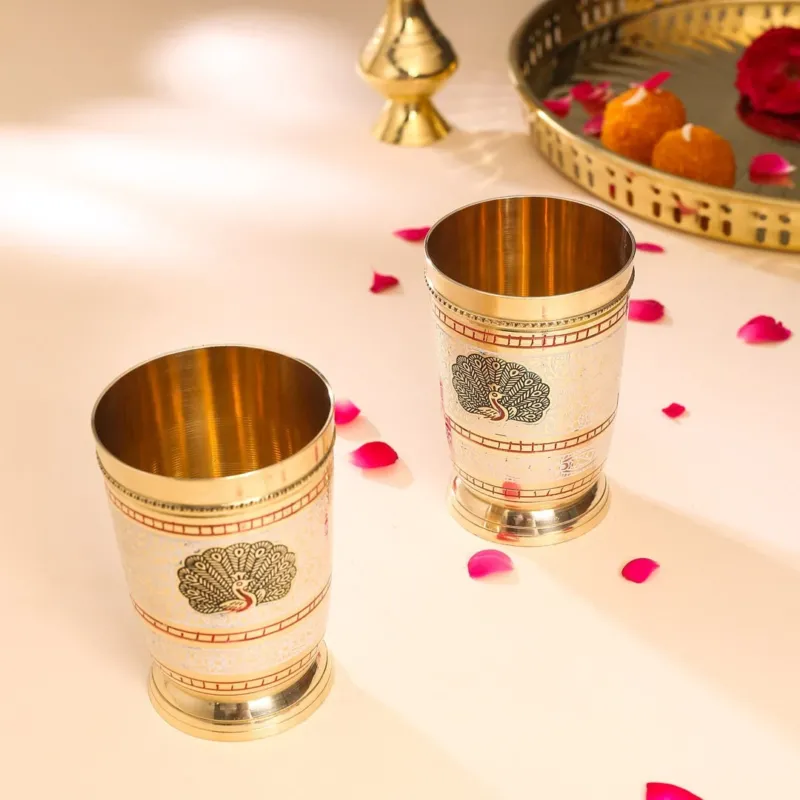 Brass Hand Painted Glass Pair (4.2 INCH)