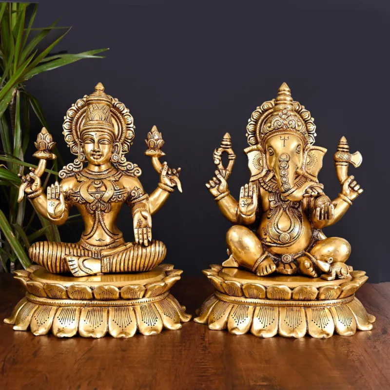 Brass Superfine Ganesha And Lakshmi Idols Set (11 INCH)