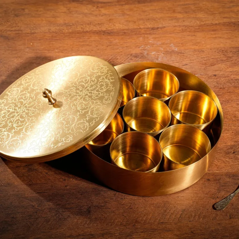 Brass Masala Daani/Spice Box with Embossed Lid