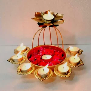 Two-Tier Gold-Plated Metal Urli with Candle Holder