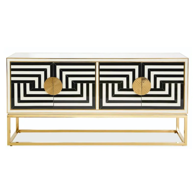 Jonathan Adler Op Art 64" Credenza mit geometrischem Design.