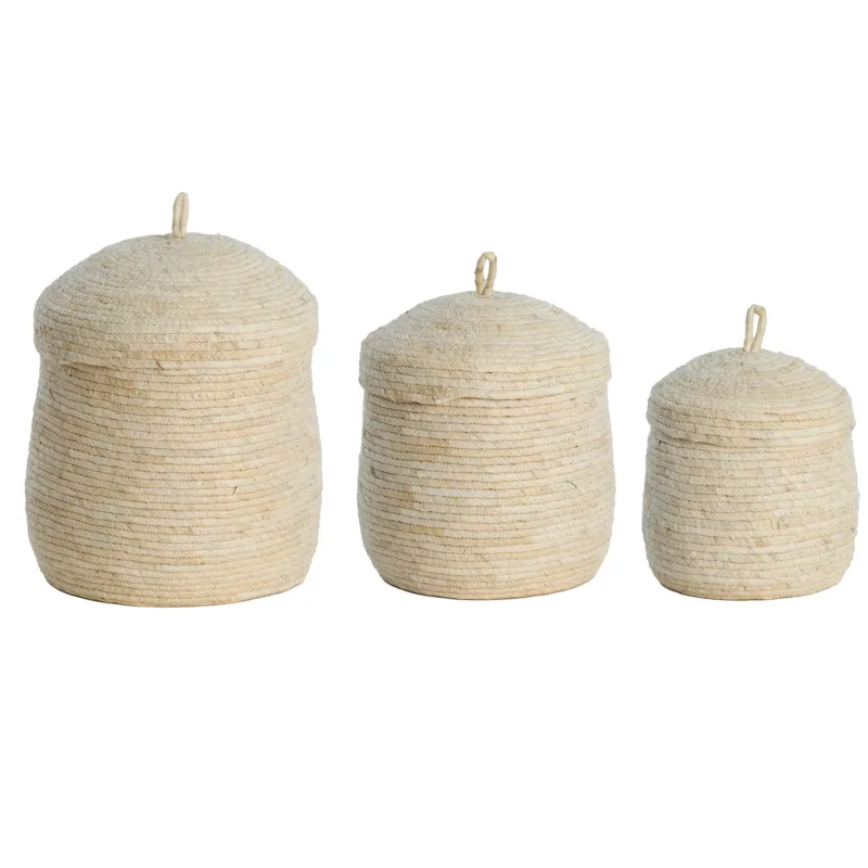 Korb KENMARE 3er-Set mit Deckel – max. Ø 34 × 36 cm von Light & Living in Créme