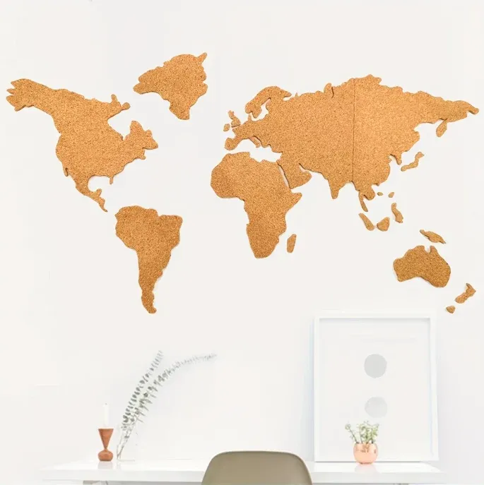 Kurk24 Zelfklevende Kurk Wereldkaart – 100x50 cm – Inclusief Pushpins
