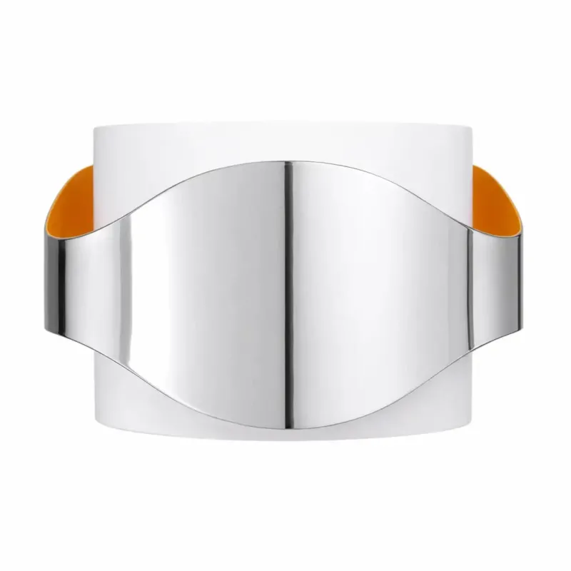 Lampenschirm aus Metall in Chrom mit orangefarbener Innenseite, Ø 13 cm und 29 mm Aufnahme