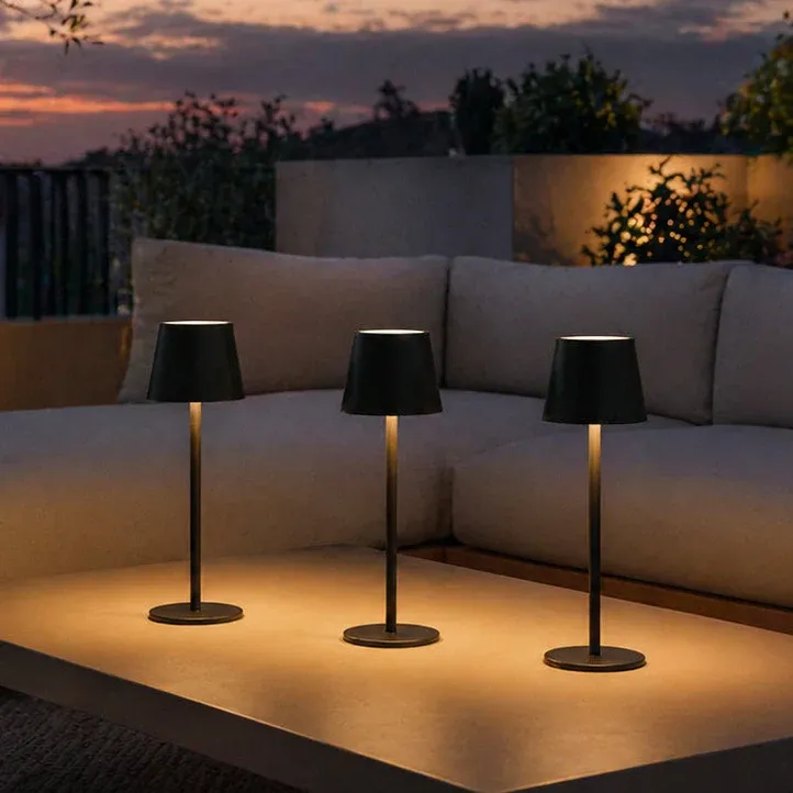 LED Tischlampe 3er Set mit Ladestation - schwarz