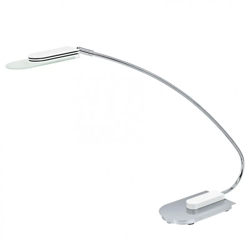 LED Schreibtischleuchte Ocaso in Weiß und Chrom mit Glasschirm