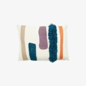 PARU cushion cover, white w/blue/orange embr.