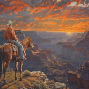 Cowboy Canyon Western Painting, Southwest Decor, Desert Sunset Picture, Cowboy Landscape, Home Office Decor, Canvas Art, Grand Canyon Print