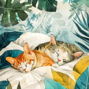 Two Cats Sleeping In The Jungle animal Cat's life