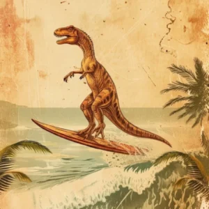 Vintage Utahraptor Dinosaur On A Surf Board 2
