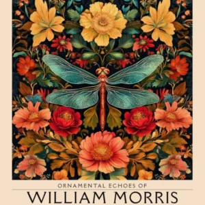 William Morris Dragonfly and floral artwork, insect and flower pattern vintage Botanical print for cottagecore, maximalist decor,floral tapestry Victorian nature illustration bedroom vintage decor 31