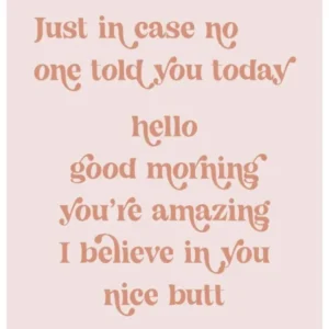 Just in case no one told you today hello good morning you’re amazing I believe in you nice butt retro vintage font Pink 1