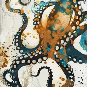 Octopus Painting Gold Blue Effect Collage 1