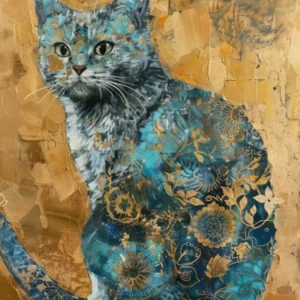 British Shorthair Cat Gold Effect Collage 2