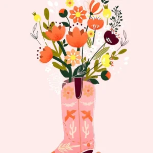 Pink Cowboy Boot And Flower Bouquet