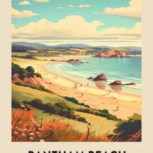 Devon Vintage Travel Poster Bantham Beach 4