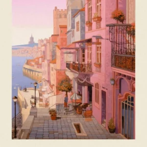 Porto Portugal 3 Vintage Pink Travel Illustration Poster