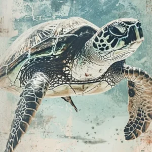 Textured Gouache Sea Turtle Blue