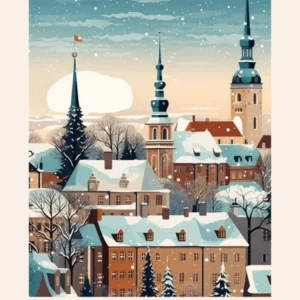 Winter Night Travel Poster Tallinn Estonia 1