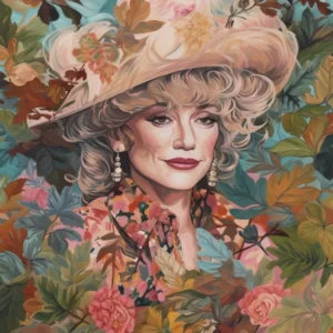 Floral Handpainted Portrait Of Dolly Parton 1