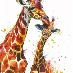 Giraffe & Calf Water Colour Style 1