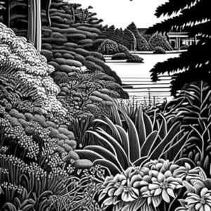 Coastal Maine Botanical Gardens, 1, Usa Linocut Black And White Vintage