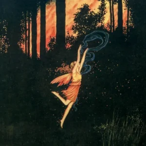 The Autumn Fairy by Ida Rentoul Outhwaite 1921 Fairyland - Vintage Art Deco Fairycore Australian Illustrator Witchy Fairytale Beautiful Fall Leaves Magic Witchcore Cottagecore Lake Sunset