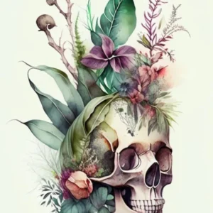 Skull With Watercolor Effects 1 Botanical