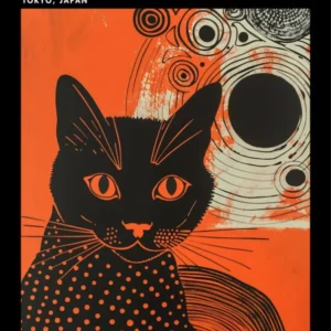 Yayoi Kusama Inspired Samurai Cat In Burnt Orange