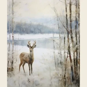 Vintage Winter Animal Painting Poster Deer 2
