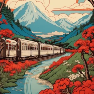 Oirase Stream, Japan Vintage Travel Art 2