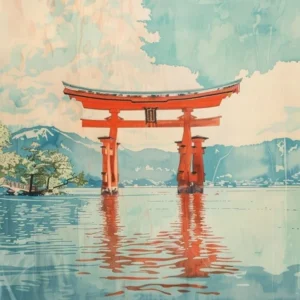 Miyajima Japan 6 Retro Illustration