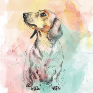 Dachshund Dog Pastel Line Watercolour Illustration 2