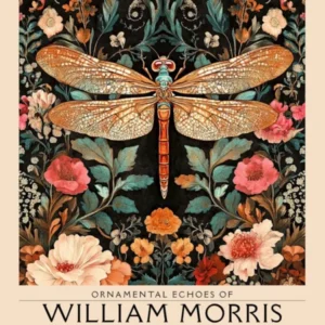 William Morris Dragonfly and floral artwork, insect and flower pattern vintage Botanical print for cottagecore, maximalist decor,floral tapestry Victorian nature illustration bedroom vintage decor 21