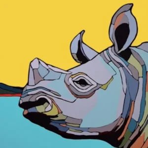 Geometric Blue & Yellow Portrait Of A Rhino 2
