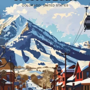 Crested Butte Colorado Snow Mountain Travel Illustration