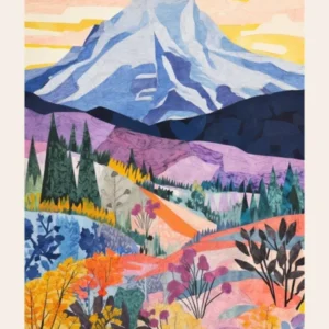 Mount Rainier United States 4 Colourful Mountain Illustration Poster