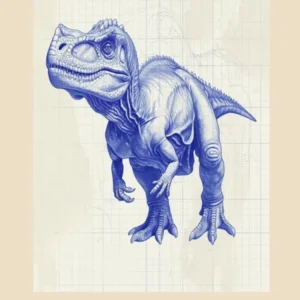 Pachycephalosaurus Dinosaur Blue Print Style Poster