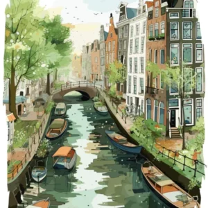 Canal Belt Amsterdam Neighborhood, Watercolour 2