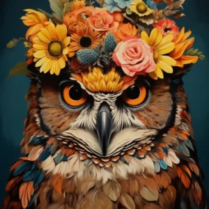 Bird With A Flower Crown Great Horned Owl 3