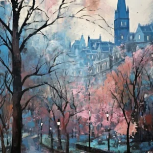 Winter City Park Painting Princes Street Gardens Edinburgh Scotland 4