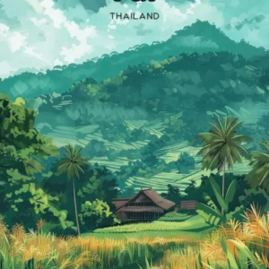 Pai Thailand Lush Greenery Digital Travel Illustration