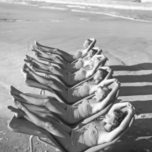 Women Lounging at the Beach, Vintage Black and White Old Photo