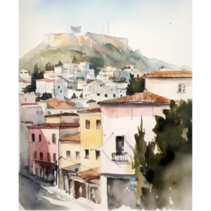 Athens Watercolour Travel Poster
