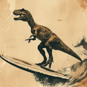Vintage Dryosaurus Dinosaur On A Surf Board 2
