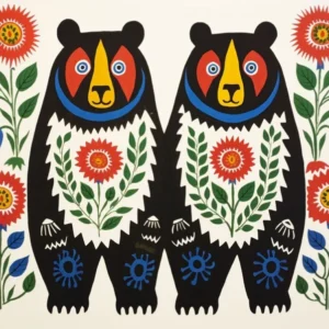 Bear 2 Folk Style Animal Illustration