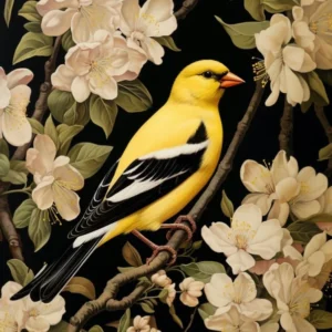 Dark And Moody Botanical American Goldfinch 1